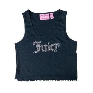 Juicy Couture Forever 21 Black Rhinestone Crop Tank‎ Top Women’s Sz L  Y2K Style